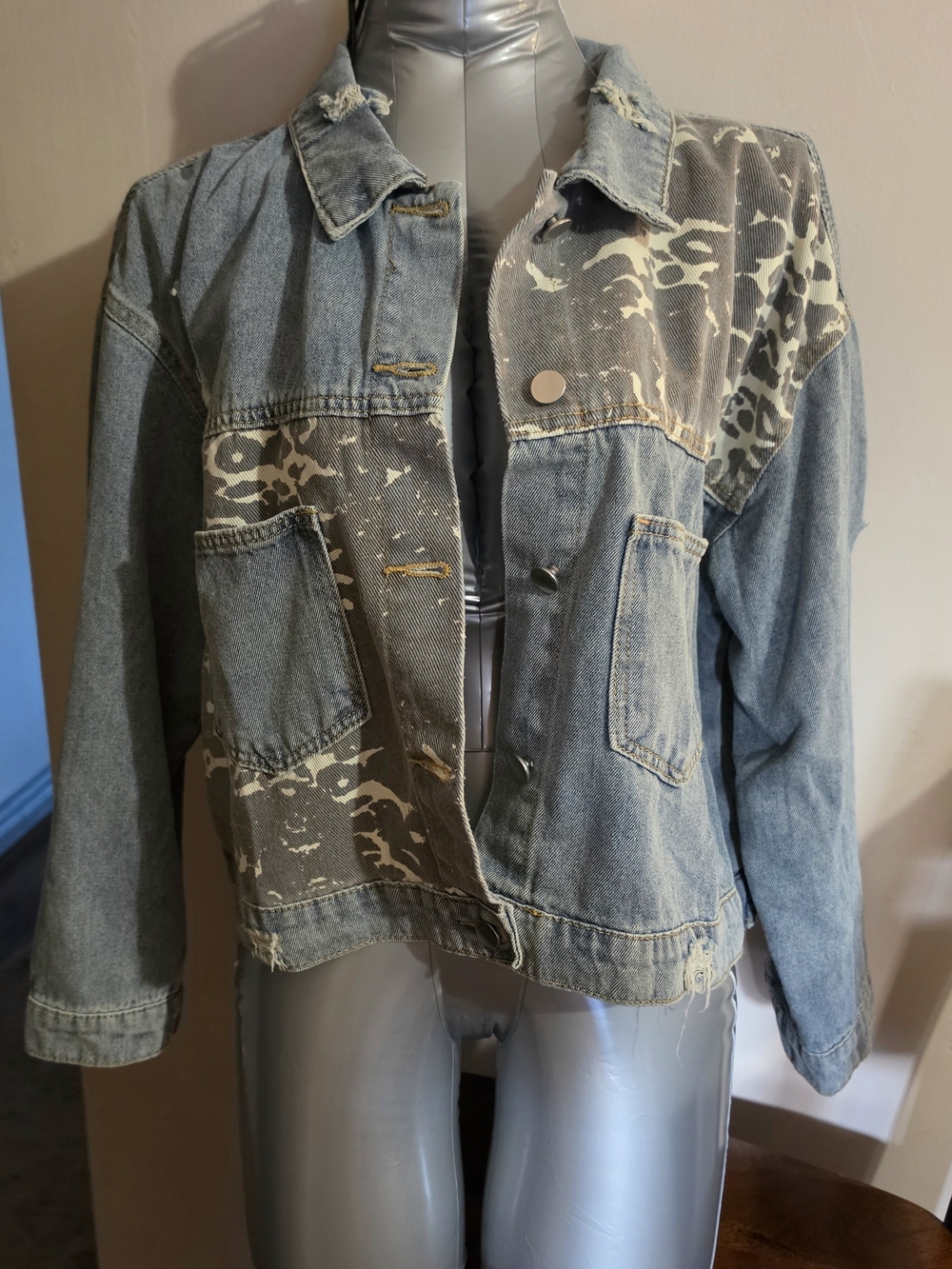 Denim Patchwork Jacket - Light Blue XL